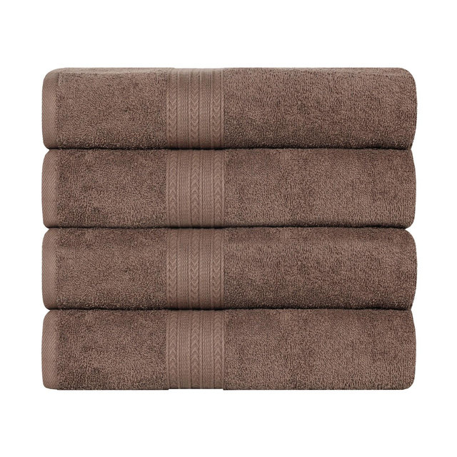 Eco-Friendly Sustainable Cotton Solid Lightweight 4-Piece Bathroom Towel Set, Coffee - Blue Nile Mills