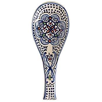 Spoon Holder/ Spoon Rest Ceramic Blue and White Hand Crafted and Hand Painted Northern African Design