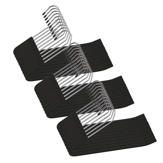 Spring Fever Space Saving Open Ended Heavy Duty Chrome Plating Non Slip Friction Foam Coated Slack Pants Trousers Hangers Black 30