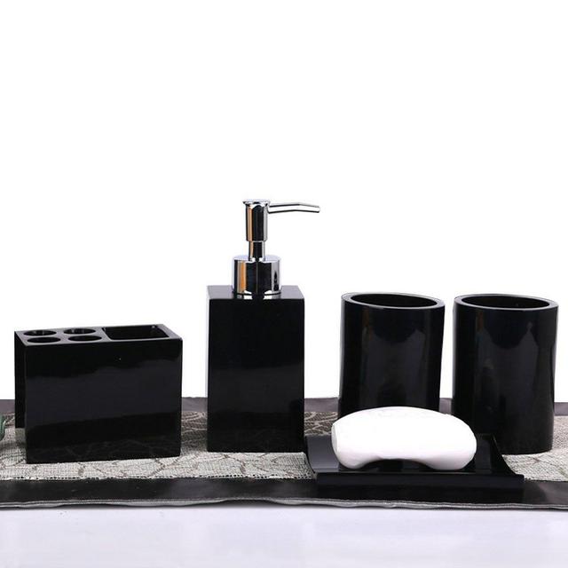 Generic - Resin Soap Dish, Soap Dispenser, Toothbrush Holder & Tumbler Bathroom Accessory 5 Piece Set (black)