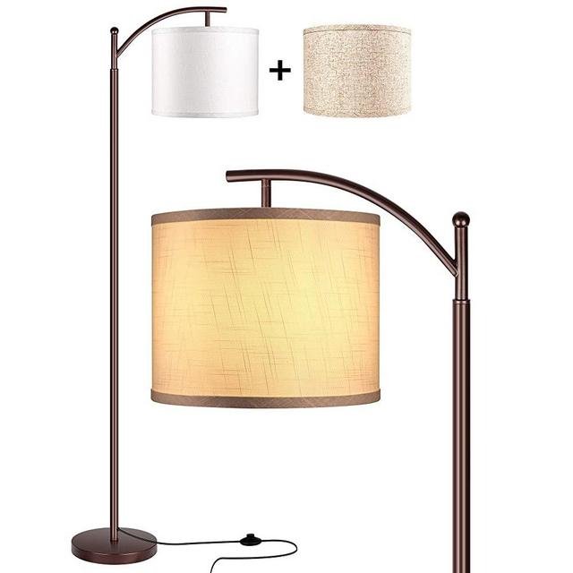 Rottogoon Floor Lamp for Living Room, LED Standing Lamp with 2 Lamp Shades Tall Industrial Floor Lamp Reading for Bedroom, Office (9W LED Bulb, Beige & White Shades Included) -Oil-Rubbed Bronze