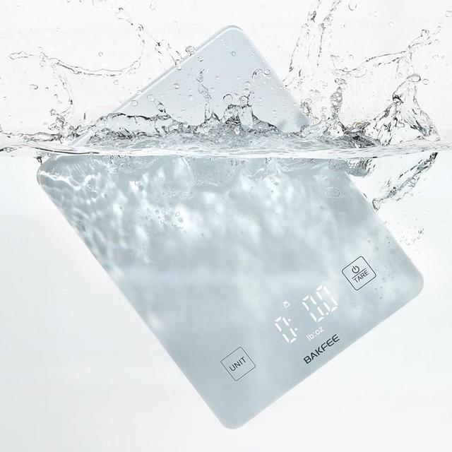 IP67 Waterproof Kitchen Scale with Tempered Glass Surface, 22lb Food Scale 1g/0.1oz Precision, USB Rechargeable, LED Display, Grams and Ounces, for Baking, Cooking, Making Sourdough Bread. White