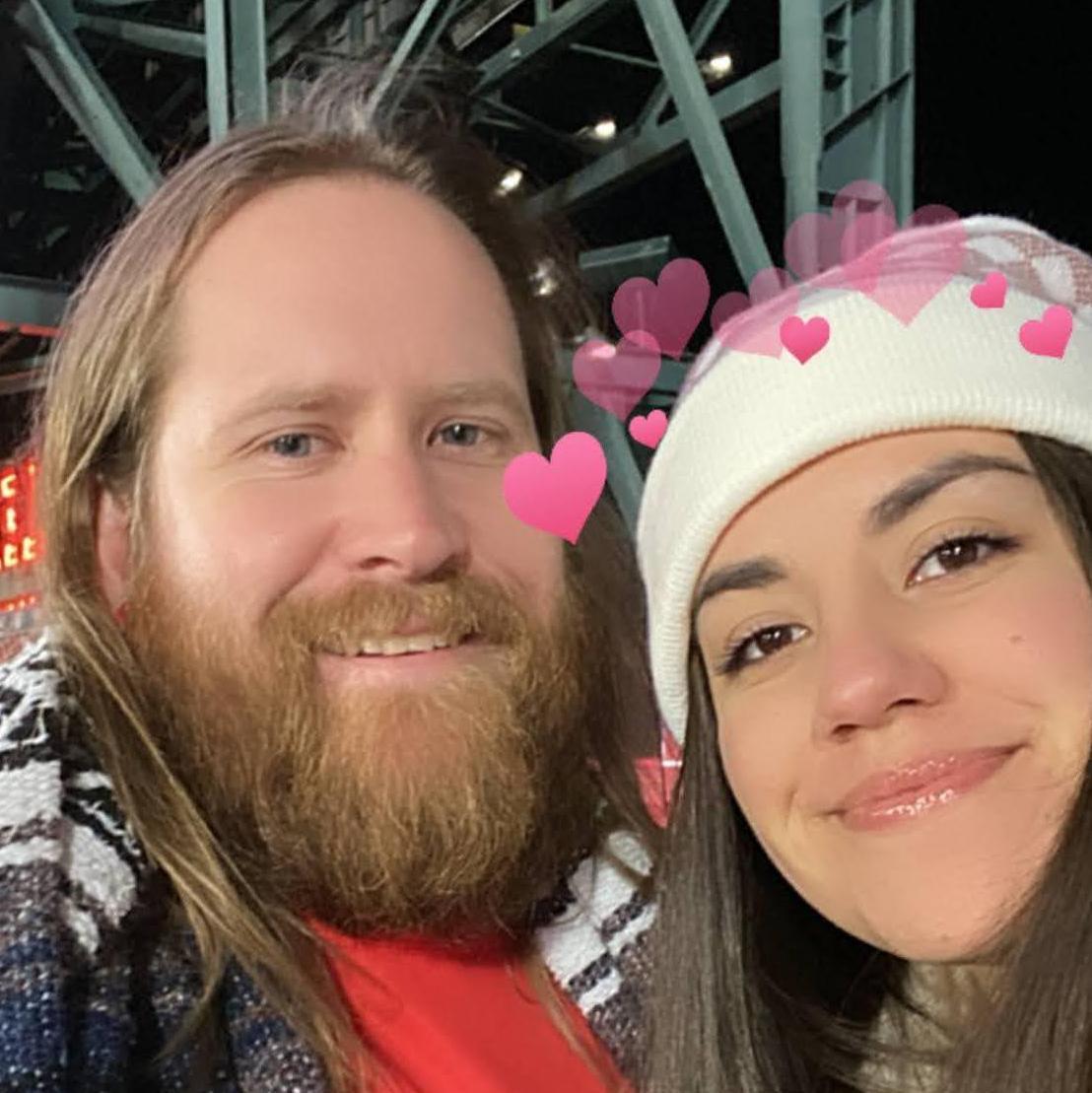 Feeling in love (and cold!) at an Angel's baseball game.