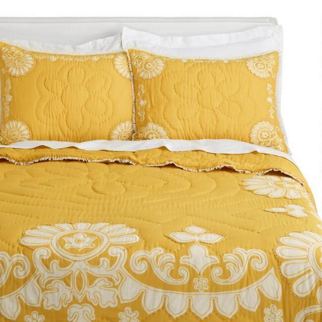 Mustard and Ivory Floral Sol Bedding Set