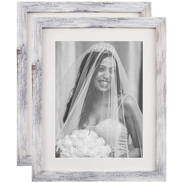 FOREV 8x10 Picture Frames Set of 2 Distressed White Wood Grain Photo Frame for Gallery Wall Mounting or Tabletop Display