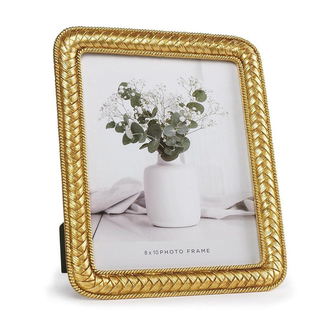 8x10 Gold Picture Frame, Ornate Resin Photo Frame with Glass Front, Decorative Rattan Design Gold Frames for Tabletop Display & Wall Hanging, Vintage Elegant Home Decor for Living Room, Bedroom