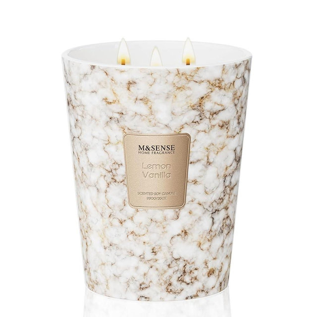 M&SENSE Sugared Lemon Zest Scented Candles for Home, 3-Wick Highly Scented Jar Candles, Extra Large Candle 35 Oz 150 Hours Long Lasting Burning, Relaxing Aromatherapy Candle for Stress Relief
