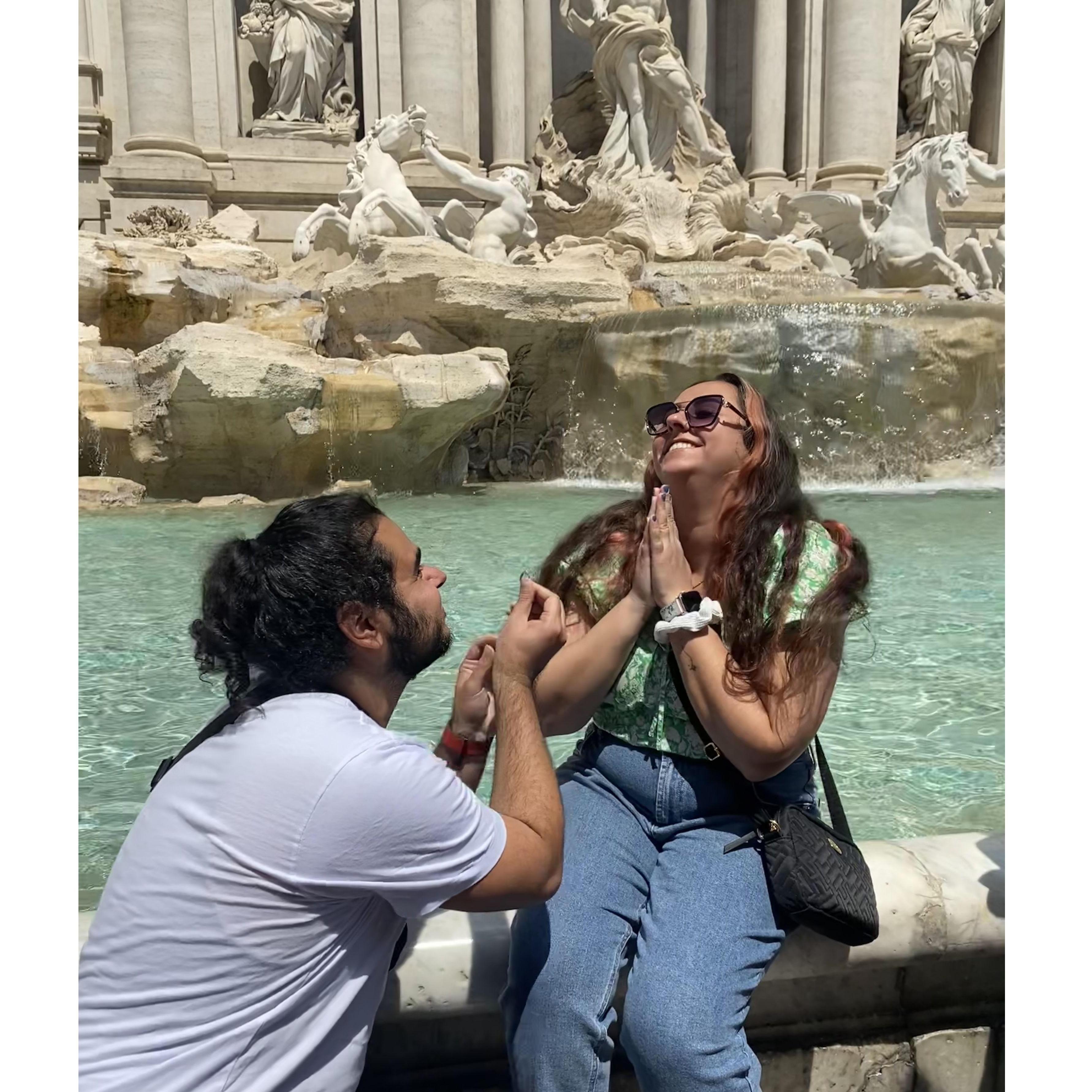 Joe proposed at the Trevi Fountain in Rome!