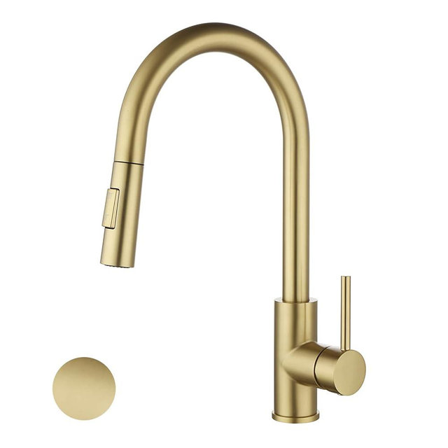 Havin Gold Kitchen Faucet with Pull Down Sprayer, High Arc Stainless Steel Material, with cUPC Ceramic Cartridge,Without Deck Plate,Fit for 1 Hole Kitchen Sink or Laundry Sink,Brushed Gold