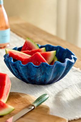 Ruffled Blue Resin Salad Bowl