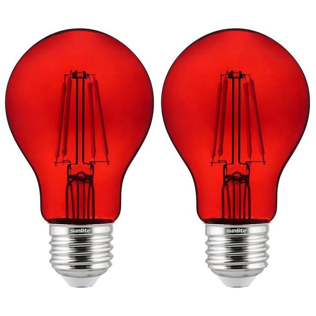 Sunlite 81082 LED Colored Filament A19 Light Bulb, 4.5 Watts, Medium E26 Base, 120 Volts, Transparent Red, Dimmable, 320 Degree Beam Angle, UL Listed, 2 Count