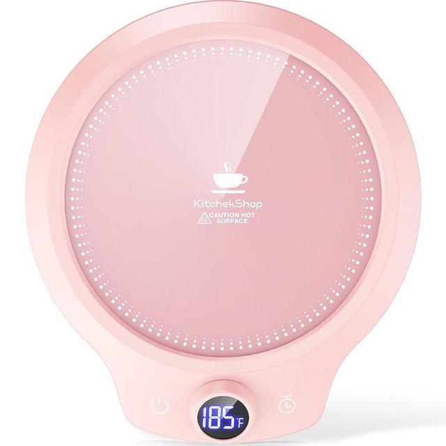 Fast Heating Mug Warmer - 4 Temp Settings & 1-12H Timer, Coffee Cup Warmer Plate for Desk Auto Shut Off, Ideal Beverage Warmer Gift for Coffee, Tea, Milk (Pink)