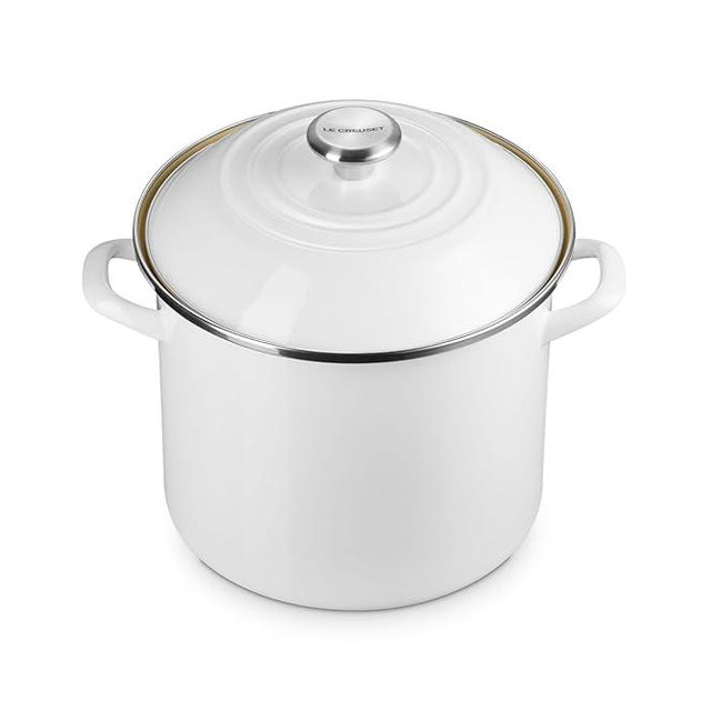 Le Creuset Enamel on Steel Traditional Stockpot, 10 qt., White with Stainless Steel Knob