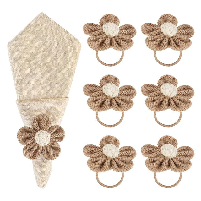 Napkin Rings Set of 6 Handmade Rustic Napkin Rings Reusable Boho Napkin Ring for Elegant Dining Table Decoration Perfect for Christmas, Thanksgiving, Wedding, Holiday, Everyday Use