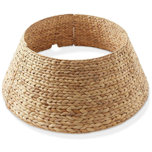 Casafield 32-Inch Water Hyacinth Christmas Tree Collar, Woven Tree Base Cover with Cord Cut Out, Natural