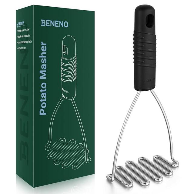 Beneno Stainless Steel Wire Potato Masher, Heavy Duty Sturdy Easy Grip Masher Kitchen Tools with Non-Slip Soft Rubber Handle, Effortless Mashing Tool for Potatoes, Avocados, Dishwasher Safe, Rustproof