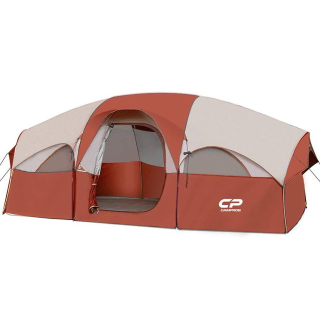 CAMPROS Tent-8-Person-Camping-Tents, Waterproof Windproof Family Tent, 5 Large Mesh Windows, Double Layer, Divided Curtain for Separated Room, Portable with Carry Bag, for All Seasons