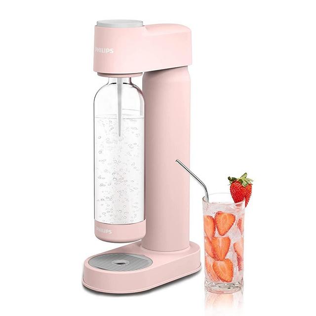 Philips Sparkling Water Maker Soda Maker Machine for Home Carbonating with BPA free PET 1L Carbonating Bottle, Compatible with Any Screw-in 60L CO2 Exchange Carbonator(NOT Included), Pink Plastic