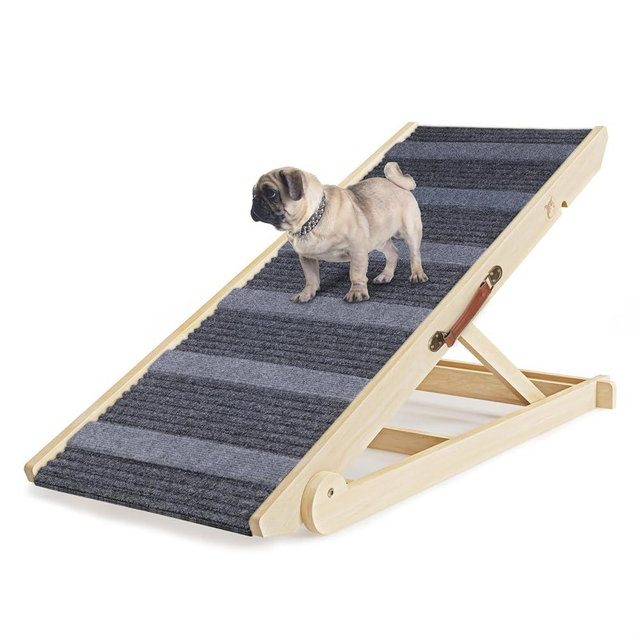 YaFiti Dog Ramp for Bed, Folding Wooden Pet Ramp for Small Large Dogs Cats, 7 Adjustable Height from 10.8" to 26.6", Portable Stable Dog Pet Steps for Car Couch High Bed, Supports Up to 200lbs