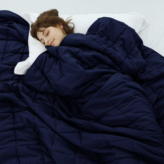 Weighted Idea Weighted Blanket for Adults (20lbs,Navy Blue,48"x72") Twin Size Breathable Heavy Blanket with Premium Glass Beads All-Season Soft Thick Blanket