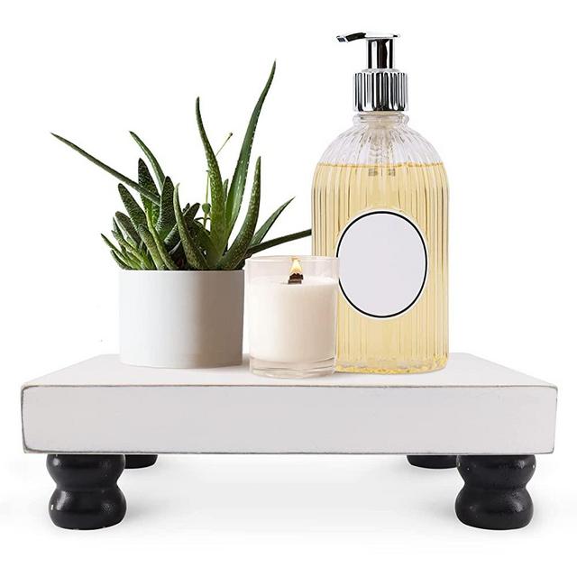 SAUNNIHEN Wood Riser for Display, Farmhouse Decor Wood Pedestal Stand Riser for Bathroom Kitchen Sink, Modern Decorative Wood Pedestal Tray for Soap Plant Holder Cashier Counter Bedside Table