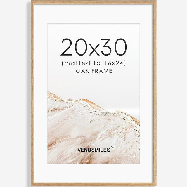 Venusmiles 20x30 Poster Frame Natural Solid Oak Photo Frames with 16x24 Removable Mat Wall Hanging Large Handcrafted Frame with HD Plexiglass Wall and Tabletop Display Large Picture Frame
