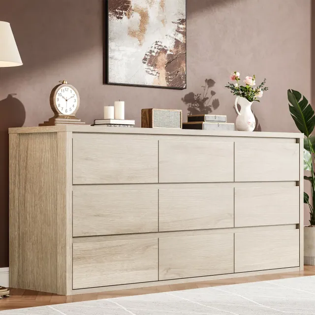 9 Drawer Dresser for Bedroom, Wide Modern Wooden Chest of Drawers with Large Storage, Wood Dresser Organizer for Living Room, Hallway, Entryway