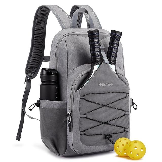 G4Free Pickleball Bag, Pickleball Backpack for Women and Men, Adjustable Padel Bag Fits 2 to 4 Paddles, Gifts for Pickleball Lovers, Light Grey
