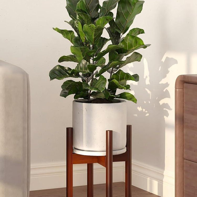 GENTINGBRO Adjustable Plant Stand Indoor, Bamboo Plant Stand Fits 8 9 10 11 12 Inches, Small Corner Planter Holder for Indoor Plants, Single Floor Plant Stands for Living Room Balcony, Reddish Brown