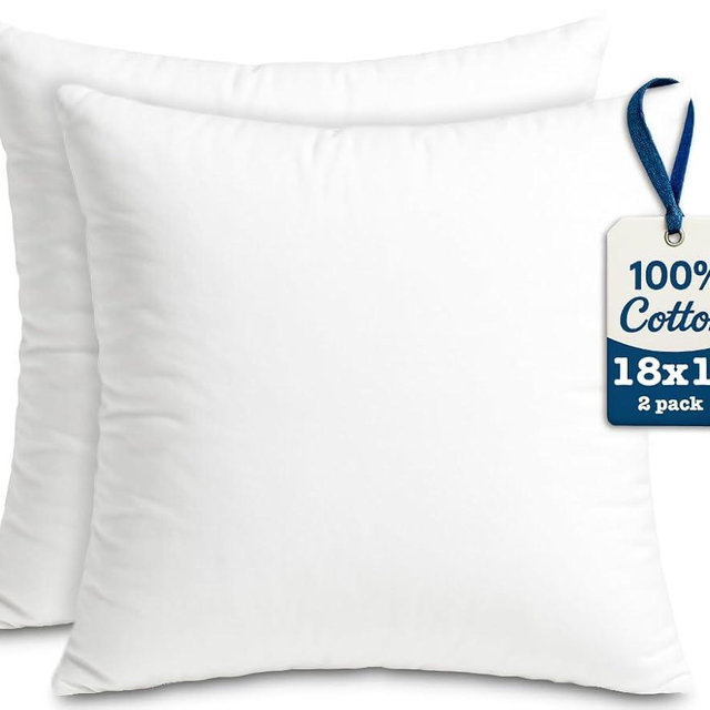 Foamily Throw Pillow Inserts 100% Cotton 2 Pack 18x18 Pillow Inserts for Decorative Pillows for Couch and Bed Indoor Cotton Pillow Stuffing