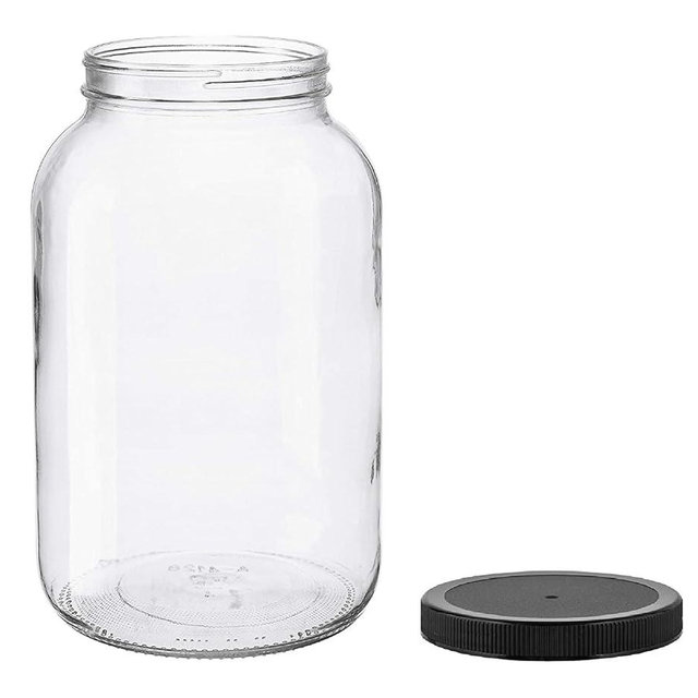North Mountain Supply 1 Gallon Glass Jar Wide Mouth with Black Plastic Lid - USDA, BPA-Free, Made in the USA - for Fermenting, Storing, Canning, and Much More!