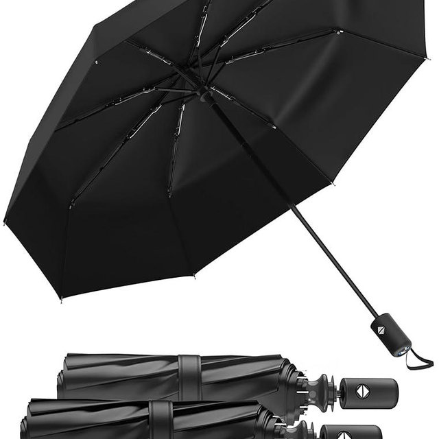 Rain-Mate Windproof Compact Umbrellas for Rain - Strong Reinforced Fiberglass Rib Design & Auto Open & Close - Portable Folding Travel Umbrella - Lightweight & Packable for Women & Men, Easy Collapse