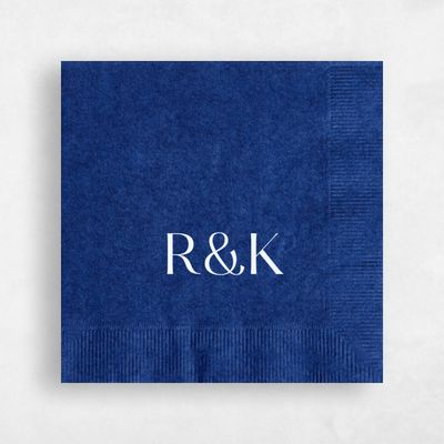 Blue Typography Wedding Napkin - Bold Initials