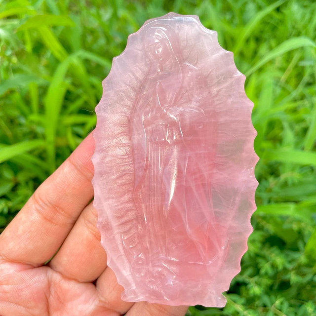 3.8''+ Natural Pink rose quartz Virgin Mary,Hand carved Virgin Mary,Crystal skull,Quartz Crystal Virgin Mary,Home Decoration Gifts,random/pc