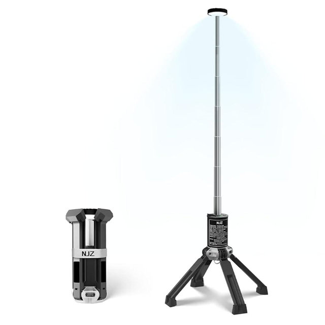 NJZ Rechargeable Work Light with Stand, 20000mah & 21h Runtime Light Tower，6500k 3 Modes Portable Power Supply, Magnetic Tent Lamps Perfect Outdoor Work Lighting for Hiking, Camping, Home Emergency.