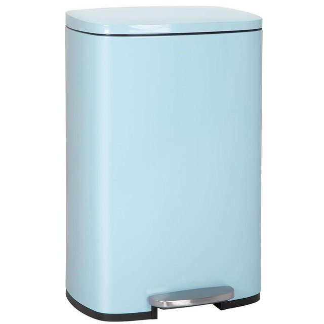 13 Gallon(50L) Trash Can, Fingerprint Proof Stainless Steel Kitchen Garbage Can with Removable Inner Bucket and Hinged Lids, Pedal Rubbish Bin for Home Office, Blue