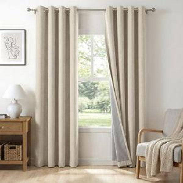 100% Blackout Shield Linen Blackout Curtains for Bedroom, Natural Flax Grommet Curtains for Living Room, Thermal Insulated Room Darkening Drapes for Nursery, Boho Home Decor, 50" W x 96" L, 2 Panels
