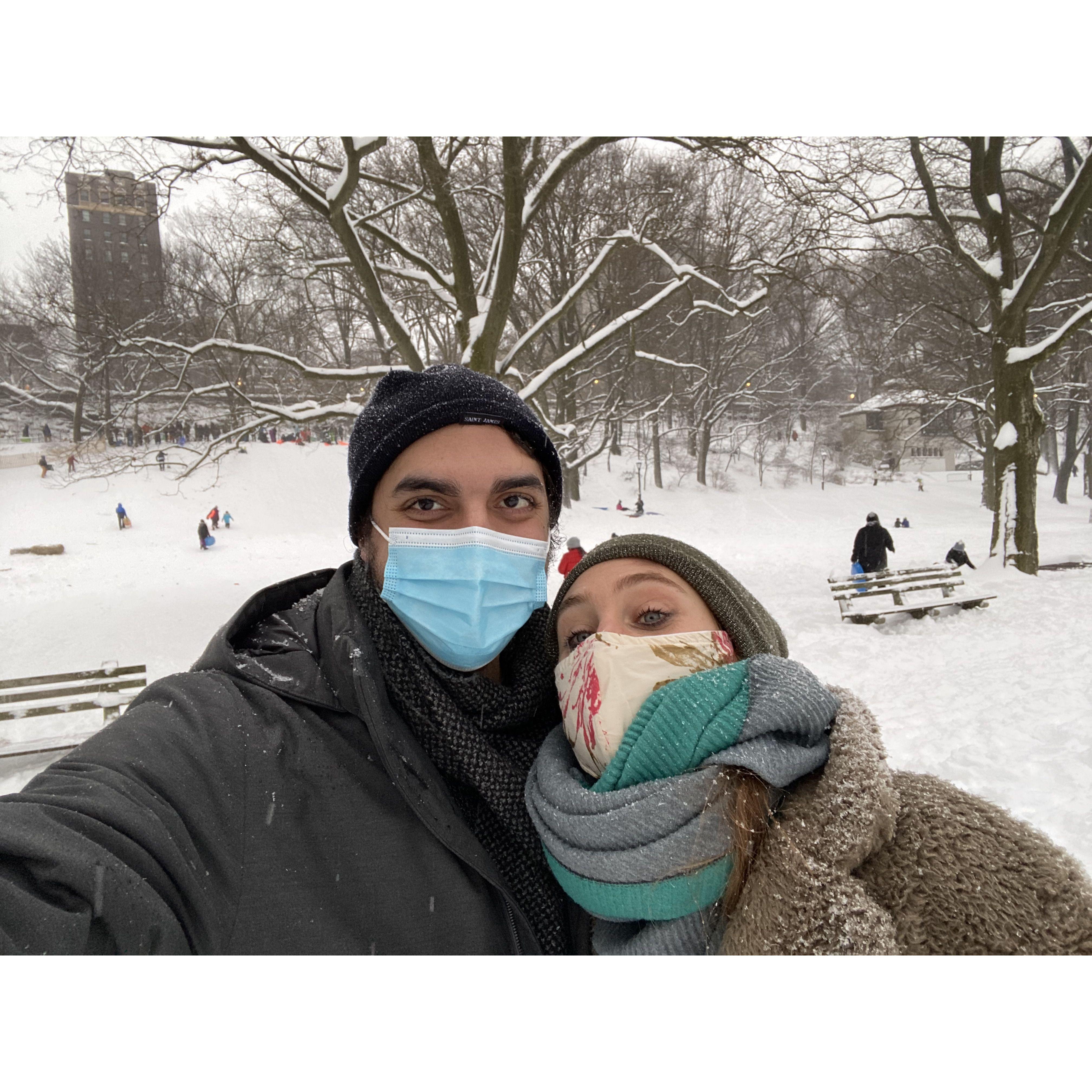 Snowy backgrounds in a post-Covid NYC