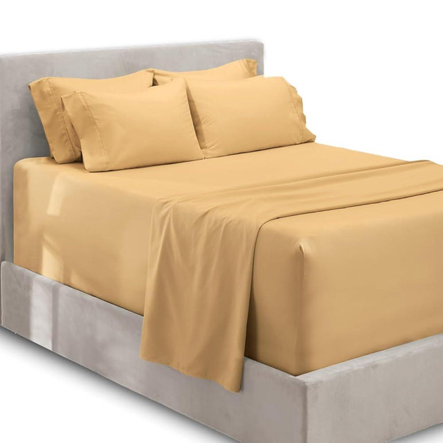 Hearth & Harbor Extra Deep Pocket King Size Sheets Sets - Fits Mattress 18-24 Inches Deep - Extra Deep Pocket Sheets - 6 Piece King Size Sheets - King Sheets Deep Pocket - Camel Sheets