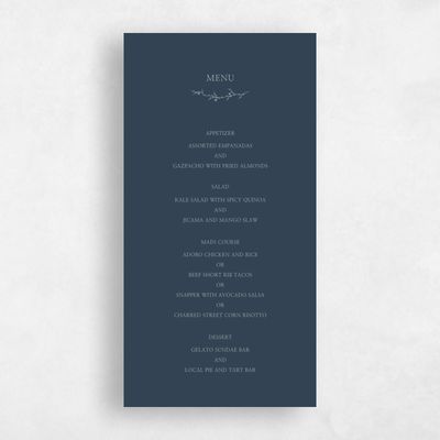 Grayed Navy, Blue Wedding Menu - Earlewood