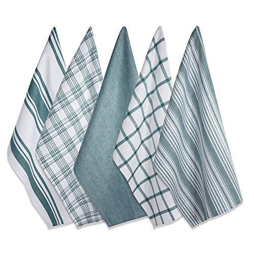 DII Kitchen Dish Towels (Teal, 18x28"), Ultra Absorbent & Fast Drying, Professional Grade Cotton Tea Towels for Everyday Cooking and Baking - Assorted Patterns, Set of 5