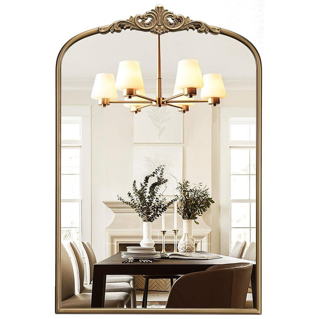 Wiserset Arched Antique Gold Wall Mirror, 22"x30" Vintage Gold Bathroom Wall Mirror Over Sink, Ornate Arch Bronze Mirrors for Living Room, Fireplace, Entryway, Vanity, Hanging or Leaning