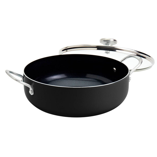 Infuse 6qt Nonstick Aluminum Caldero Black: Hand Wash, Oven-Safe, Gas & Electric Compatible, 15" Diameter, 2-Piece Set