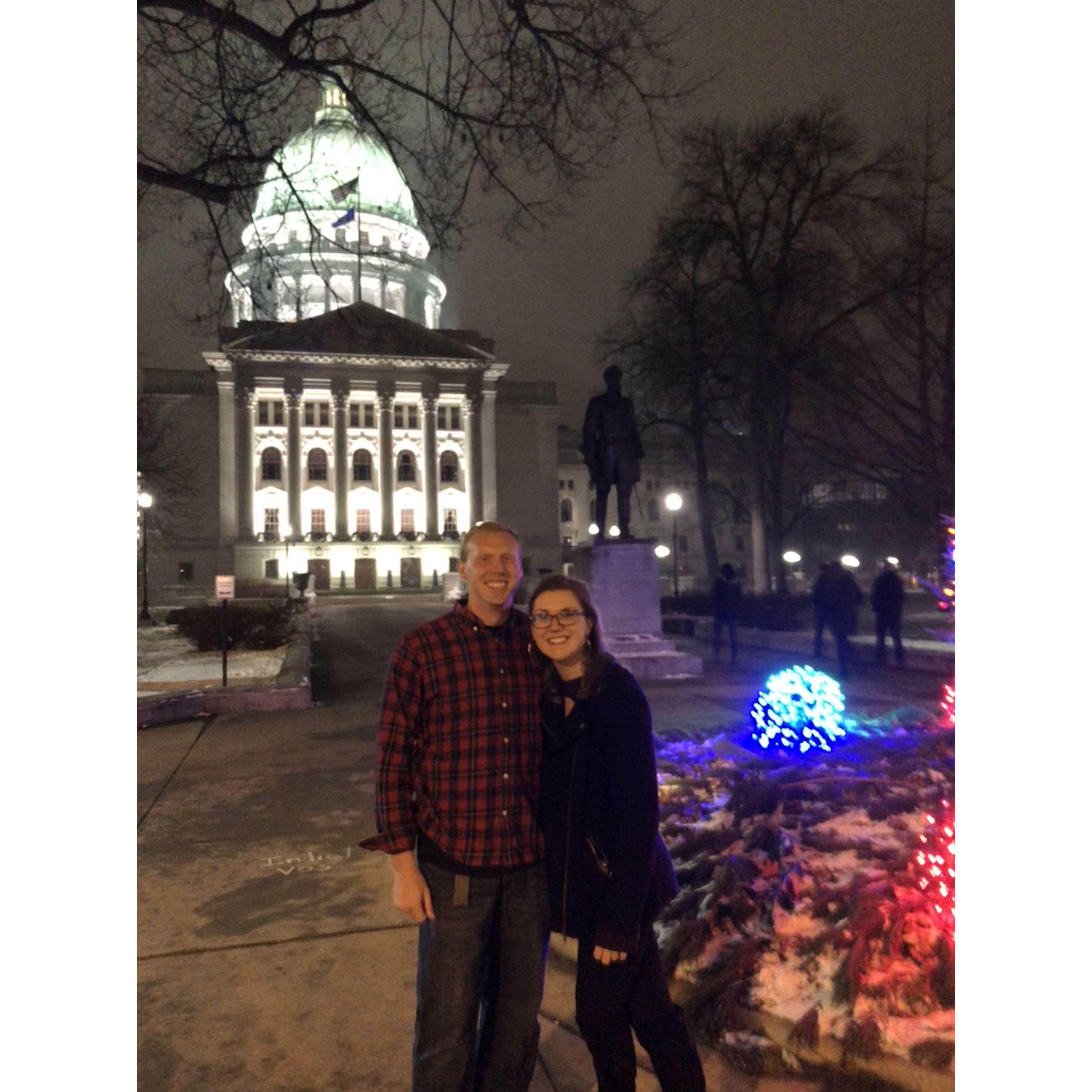 Kimmy and Zach's (maybe) first picture together in December of 2018 at the Wisconsin State Capital in Madison, WI.