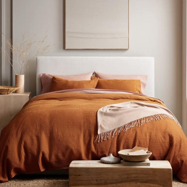 Organic Luxe Waffle Duvet Cover Set- Queen, Terracotta