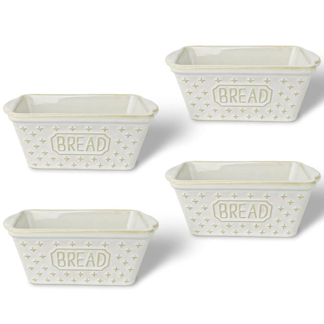 GDCZ Mini Loaf Pan, 5.6 x 4.3 Inch Ceramic Loaf Pans, Bread Baking Pan for Cooking, Non-Stick Bread Pans for Baking, Rectangular Bread Pan, Set of 4 (White)