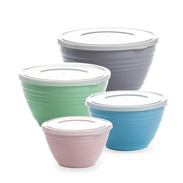 BINO Plastic Mixing Bowls with Lids Set - Plastic Mixing Bowl Set Prep Bowls for Kitchen