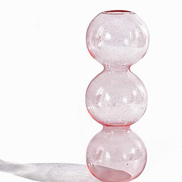 JSPYFITS Hydroponic Flower Vase, Three Balls 6.5” Tall Transparent Plant Glass Pots, Suitable Weddings/Party/Events/Decorating Home Office or Dinning/Living Room(Pink)