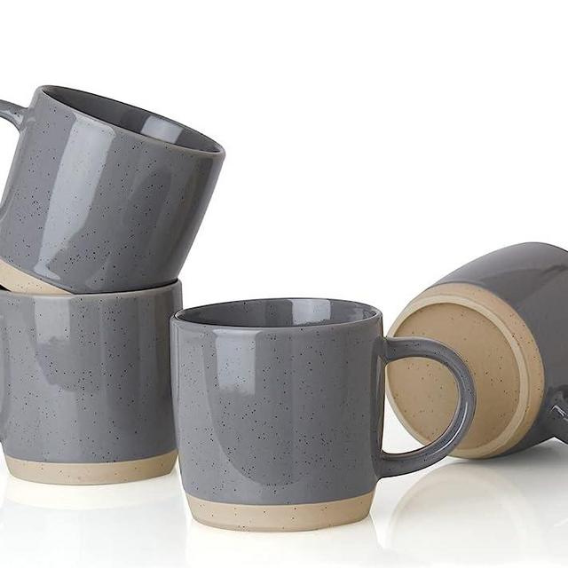 famiware Milkyway Coffee Mugs, 12 oz Coffee Mug Set for 4, Tea Cups with Handle for Coffee, Tea, Cocoa, Milk, Dark Gray