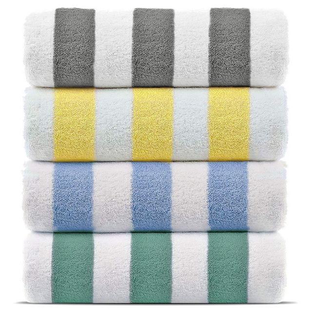 Premium Quality 100% Turkish Cotton Cabana Thick Stripe Pool Beach Towels, Eco-Friendly (4 Pack, Multicolor)